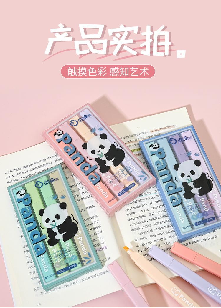 Cartoon panda highlighter, high appearance level, eye-protecting slanted marker pen, colorful key point marking notebook doodle marker pen pic 14
