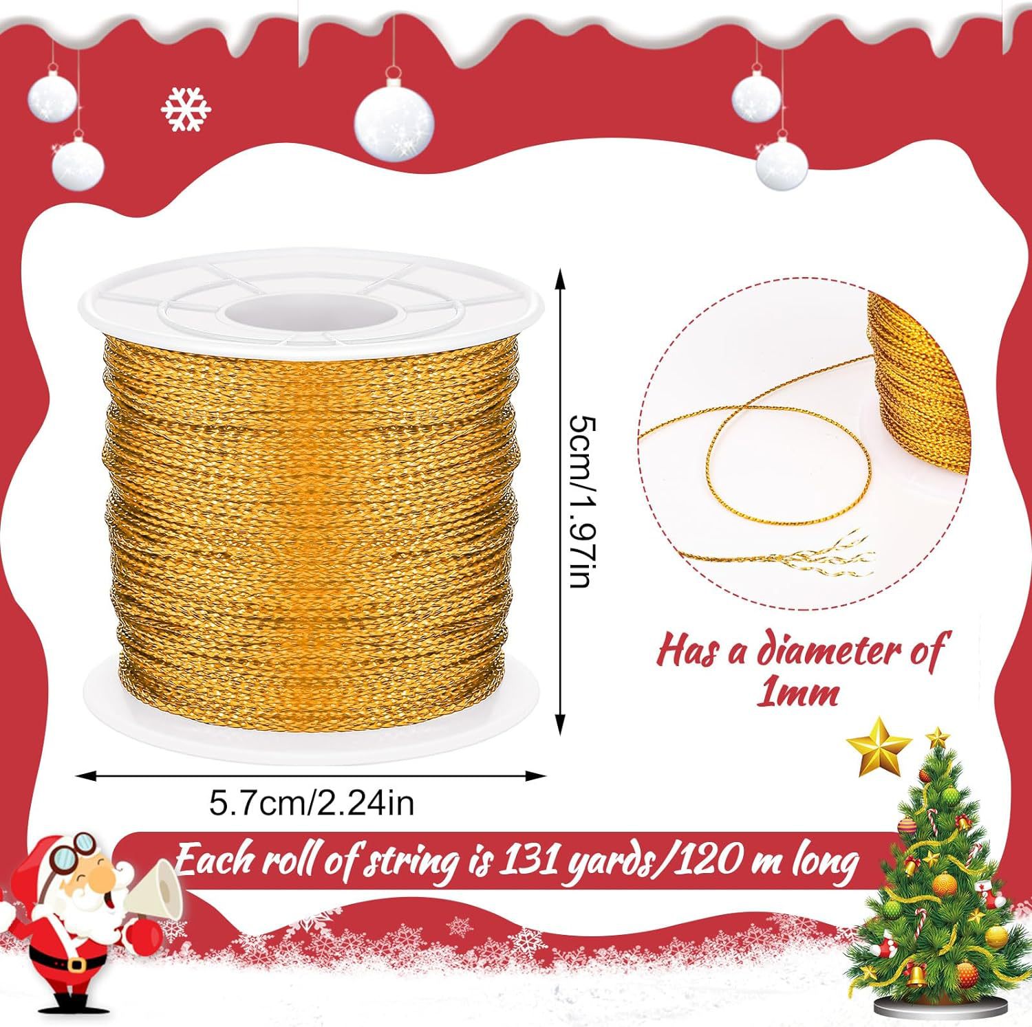 Gold wire tag rope, 8-strand gold and silver wire, Christmas craft rope, gift packaging line, DIY jewelry line, 100 meters per roll pic 2