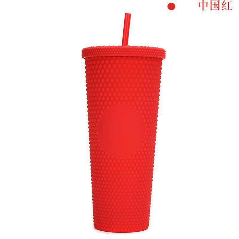 跨境厂家新款创意双层吸管扎手塑料杯 通用便携大容量星巴榴莲杯详情30