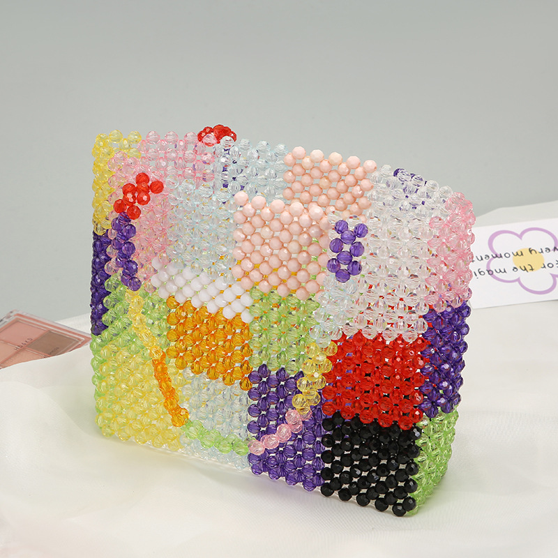 Creative color-blocking hand-held pearl bag, Japanese and Korean internet-famous hand-woven bag, pearl woven handbag, elegant decorative storage bag, and other hair accessories pic 8