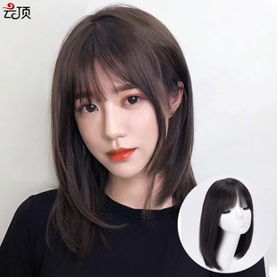 Wig for women with medium to long hair, French Internet celebrity, real hair, hair cover style, collarbone long straight hair, real hair cover factory wholesale pic 15