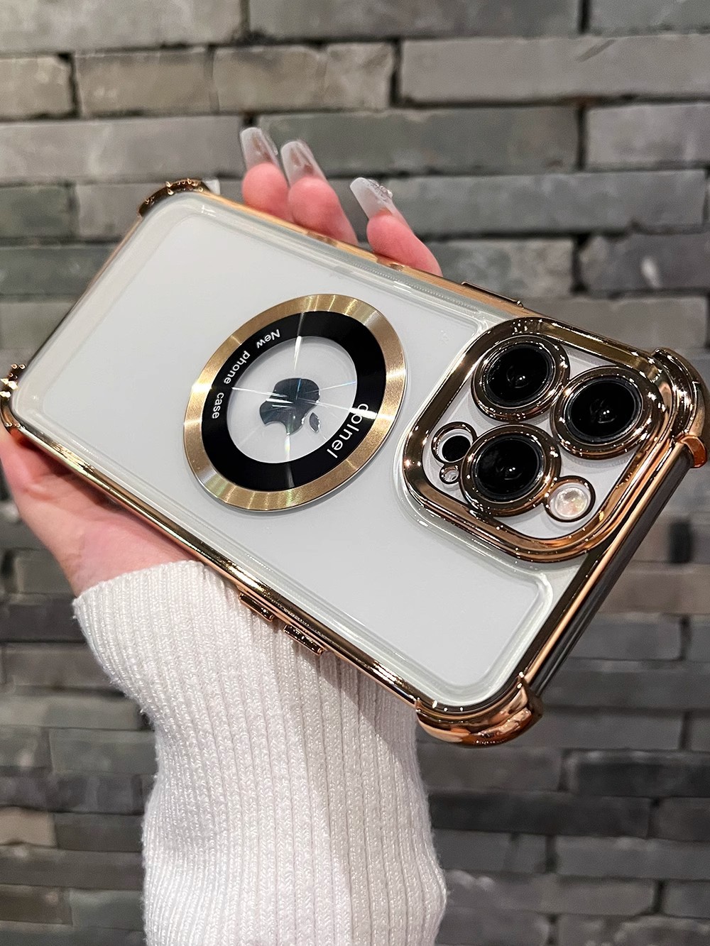 Four-corner anti-drop suitable for iPhone15 phone case magnifying glass magnetic suction iPhone15 electroplated anti-drop and anti-leak label protective case pic 7
