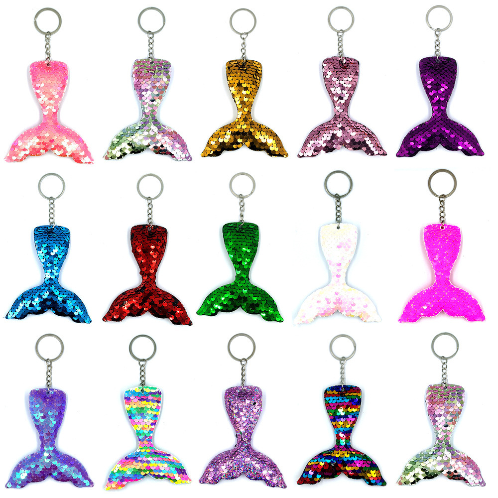 Reflective mermaid keychains, European and American fashion sequined mermaid tail accessories, car luggage pendants wholesale pic 1