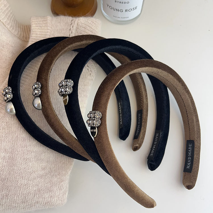 French velvet retro sponge narrow version hair band headband, Korean style, versatile and popular headband, high-end water diamond hair clip pic 13