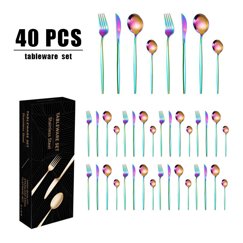 跨境热销不锈钢刀叉勺套装40件套餐具套装礼盒装西餐家用牛排刀叉详情8