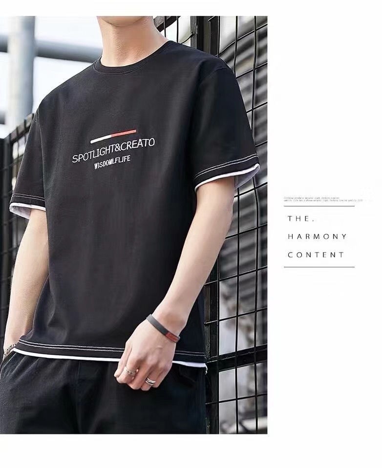 Two loose and versatile half-sleeved student tops from the original manufacturer's summer printed short-sleeved T-shirts for men pic 6