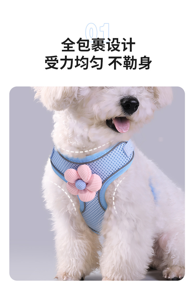 狗狗牵引绳背心式宠物胸背带透气网布花朵遛狗绳防挣脱猫绳子厂家详情6