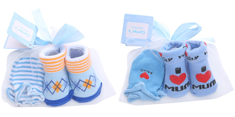 Factory direct sales of cute cartoon baby sock sets with striped polka dots, spring and autumn pure cotton mid-calf baby socks + gloves pic 5