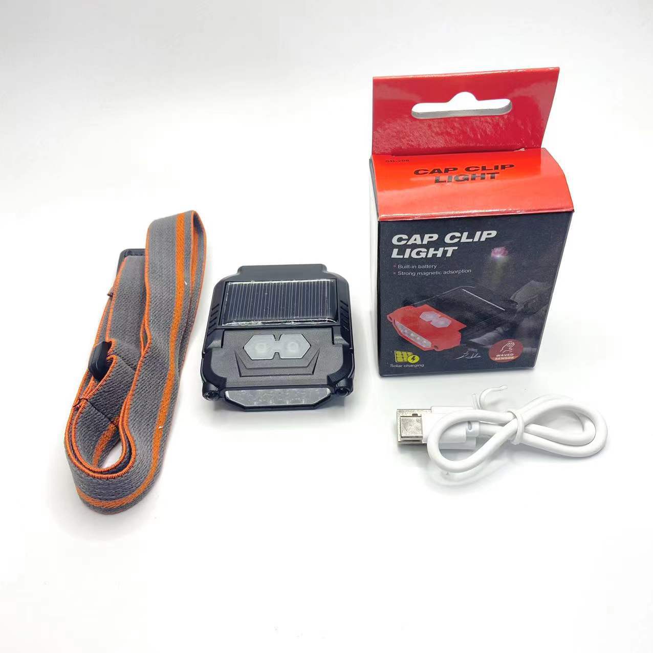 USB induction charging headlamp, cap lamp, LED headlamp, head-mounted night fishing, waterproof fishing, solar energy pic 5