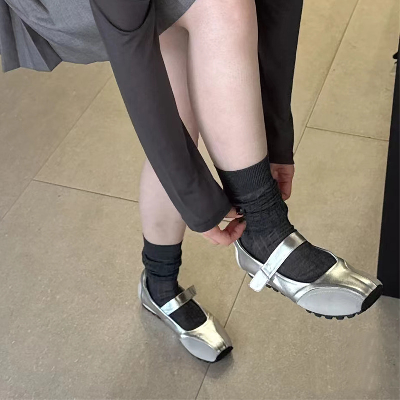现货小银鞋浅口平跟芭蕾鞋中跟小方头单鞋慵懒风韩系复古德训鞋女详情29