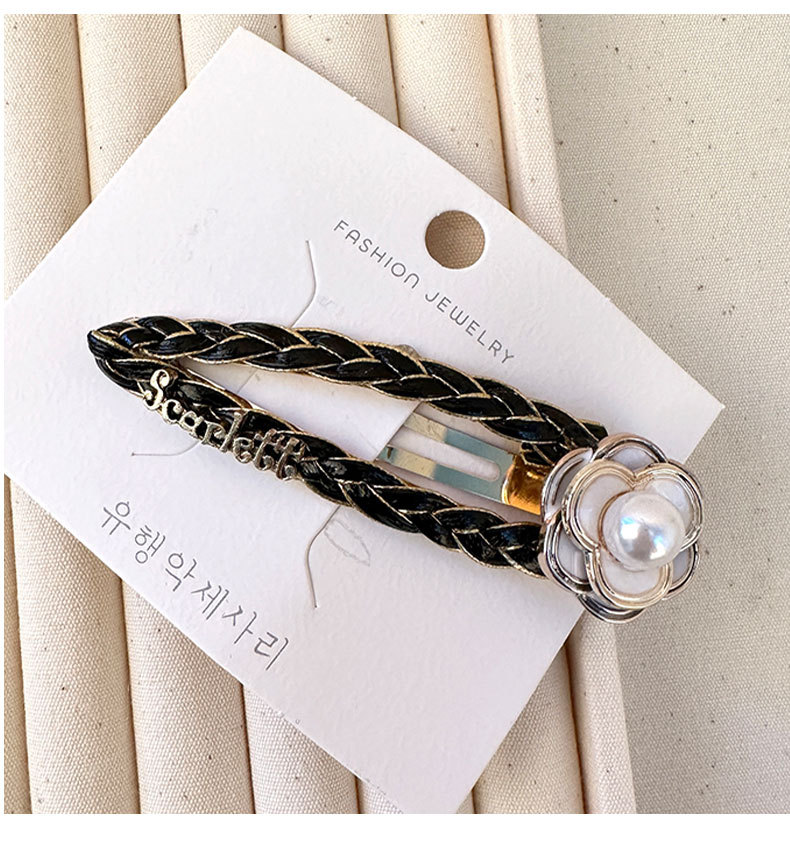 韩国东大门时尚百搭BB夹黑白山茶花珍珠刘海边夹掰掰夹碎发夹头饰详情14