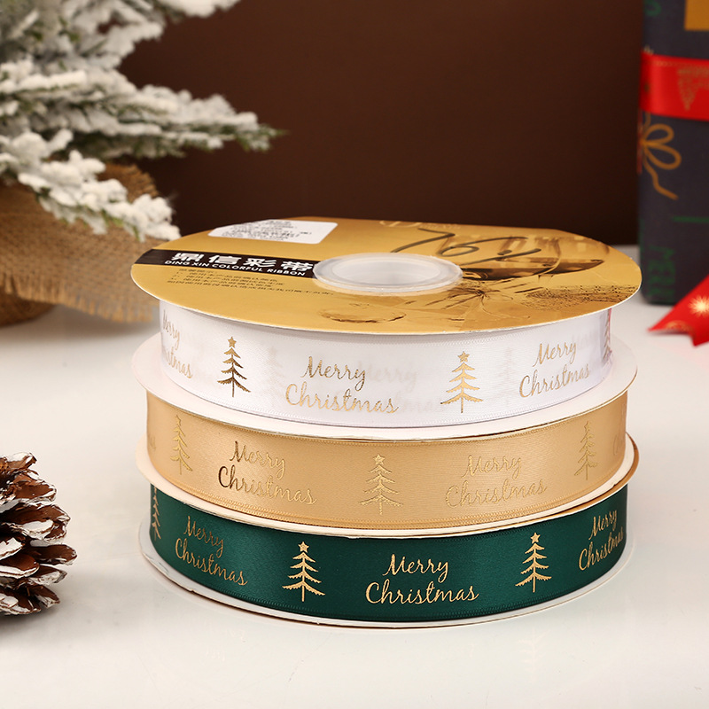 Dingxin Christmas Ribbon Wholesale: 2.5CM Christmas gifts, gold-embossed printed packaging ribbons, Christmas tree ribbons pic 50