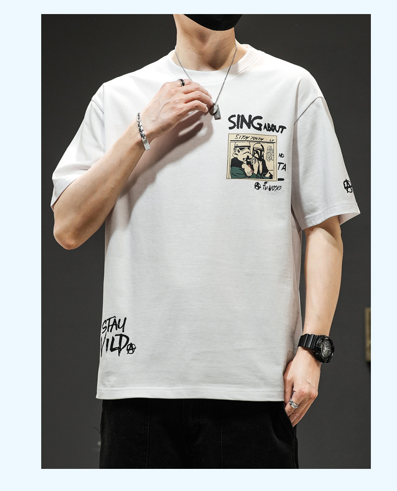 Summer short-sleeved T-shirt for men, a trendy brand, off-the-shoulder breathable casual thin half-sleeve T-shirt, round-neck five-quarter sleeve T-shirt for men pic 23