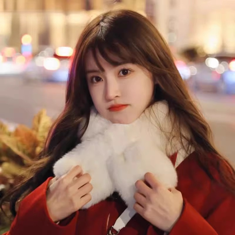 2024新款毛绒围巾女冬季韩版百搭保暖围脖学生加厚交叉脖套仿兔毛详情1