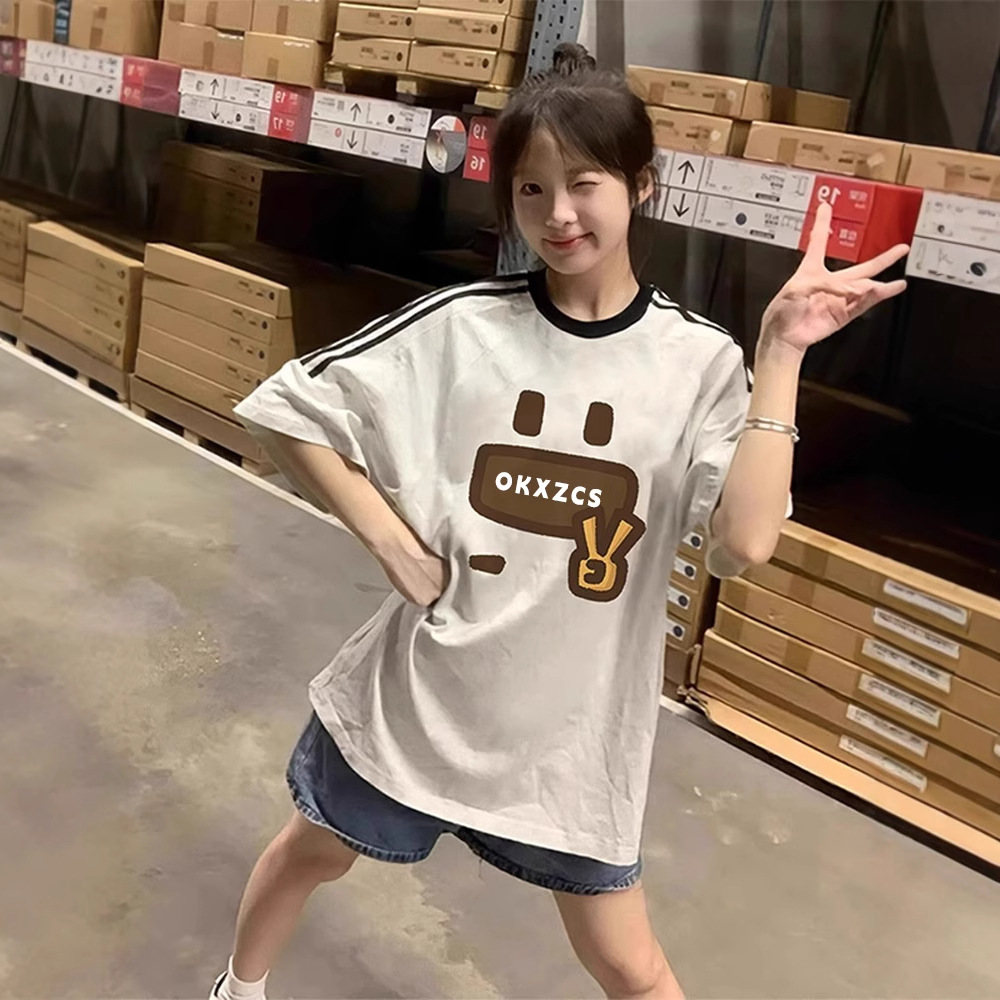 纯棉条纹设计感短袖t恤女夏季新款宽松美式复古港味chic小众上衣详情8