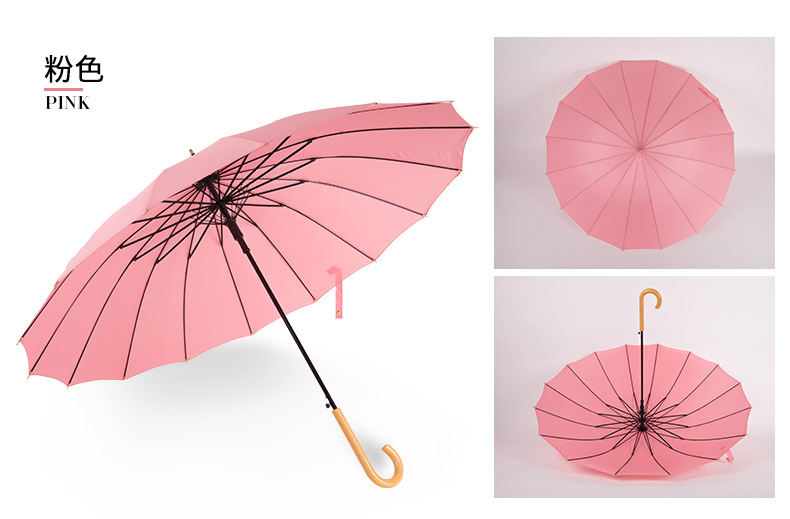 16-bone fiber bone-up fabric, plain and fresh wooden handle, photo landscape advertising umbrella in stock pic 9