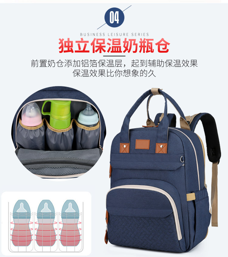 Factory direct sales: New multi-functional mummy bag, double-shoulder baby bed backpack, large-capacity waterproof bag with pacifier, embroidered thread pic 11
