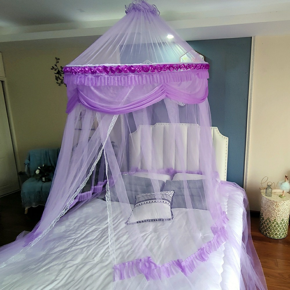 厂家直销大圆顶立体花边成人公主蚊帐 蕾丝吊顶吊挂折叠蚊帐详情8