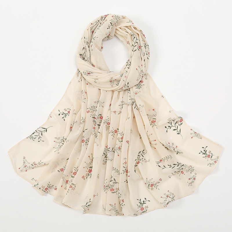 马来西亚新款女士包头长巾小碎花珍珠雪纺防晒披肩穆斯林包头纱巾详情30