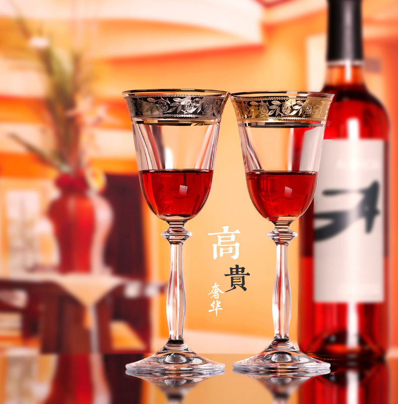 Champagne flutes gold and silver, Czech Bohemian imported Lex lead-free crystal goblets, creative red wine glasses pic 3