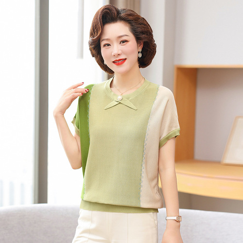 New fashionable chiffon short-sleeved T-shirt for middle-aged and elderly mothers in summer, elegant top for middle-aged women, and trendy floral mini shirt pic 18