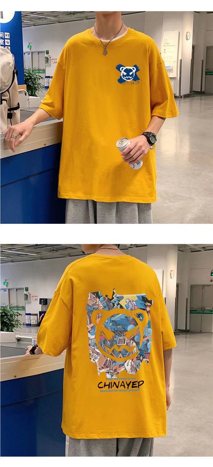 Summer Hong Kong-style devil graffiti short-sleeved T-shirt for men, ins trend loose couple half-sleeved T-shirt for casual wear, thin clothes pic 16