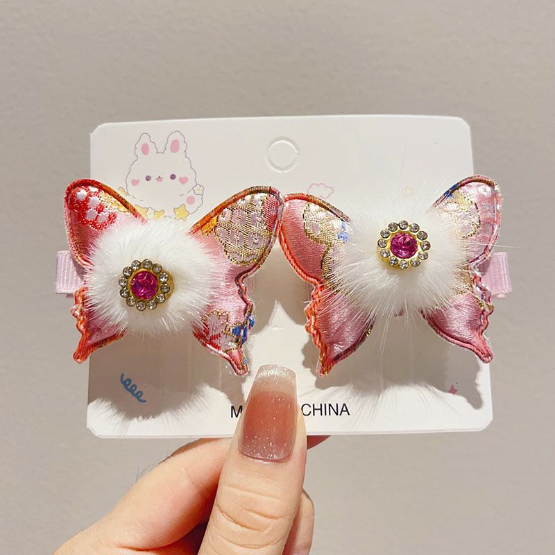 儿童红色貂绒发夹喜庆新年古风发饰女童宝宝春节汉服发卡少女头饰详情52