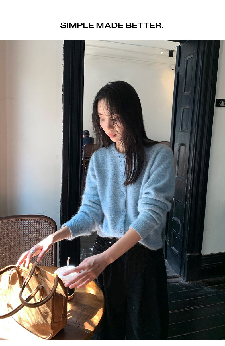 TG 净版兔毛绒针织圆领开衫女冬季2023新款温柔风保暖厚毛衣21699详情1