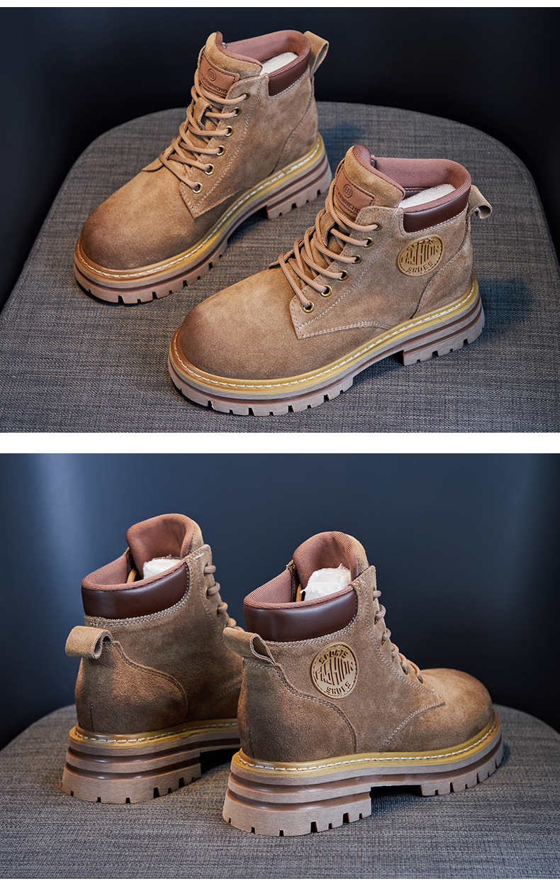 欧洲站马丁靴女2023秋季新款软皮软底复古女短靴牛反绒磨砂工装靴详情22