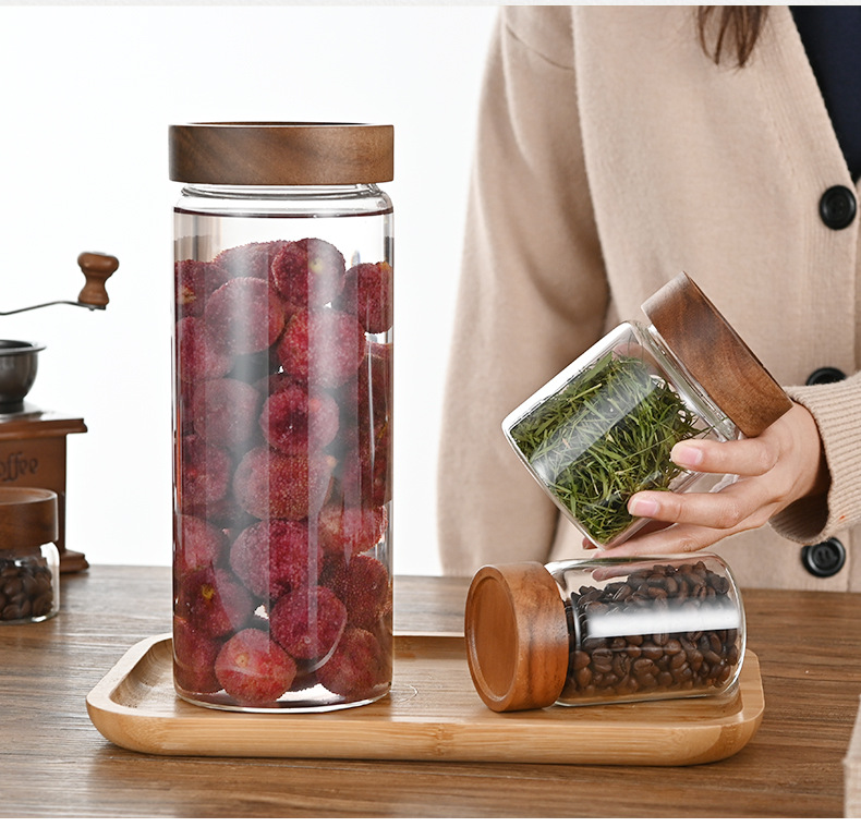 高硼硅透明带盖茶叶罐玻璃储物罐茶叶玻璃罐竹木储物罐收纳日用详情3