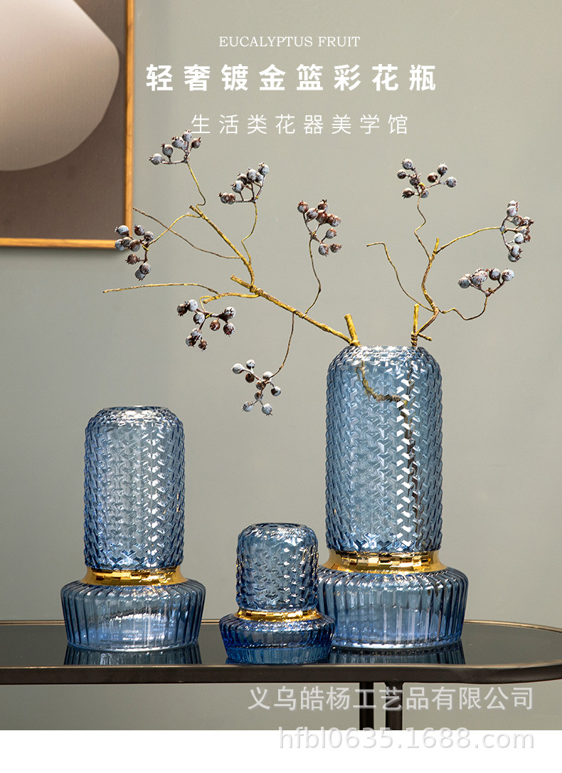Nordic creative, simple and colorful gilded glass vase, fresh fresh flower display, living room water-grown dried flower arrangement, flower vases pic 2