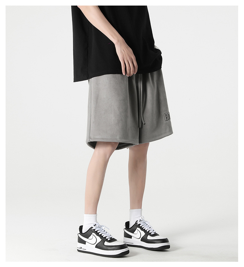 休闲短裤男生夏季新款麂皮绒宽松弹力五分裤美式钢印直筒运动裤子 pic 22