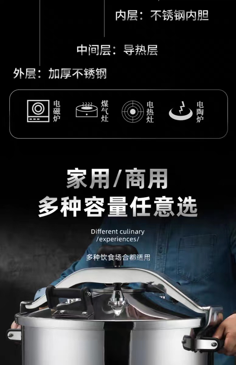 超大不锈钢防爆压力锅商用大容量高压锅燃气电磁灶通用饭店专用压力锅详情15