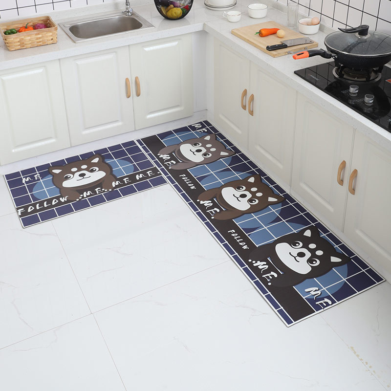 French light luxury leather washable carpet, cut-out for home use, kitchen dirt-resistant floor mat, sketch printed pvc floor mat pic 9