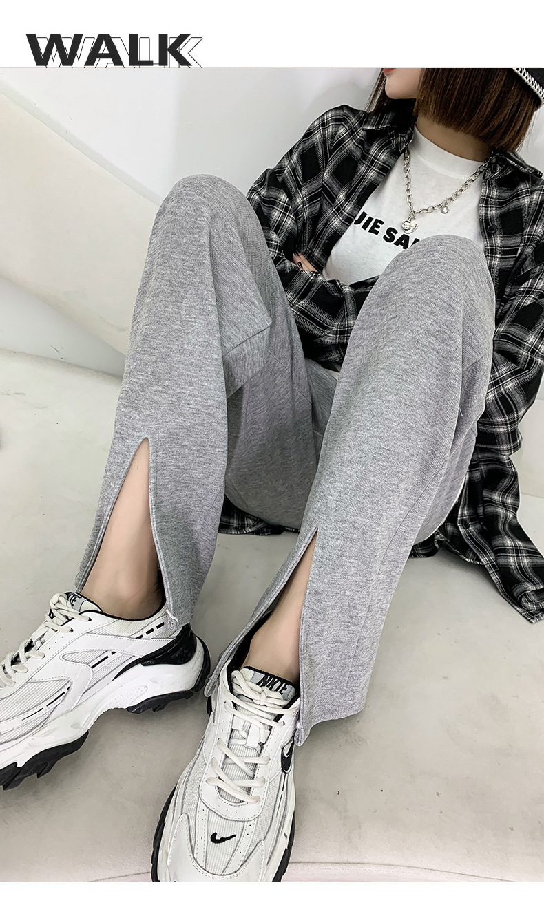 Black slit wide-leg pants for women, 2021 new style slimming casual pants, high-waisted loose straight leg with drape, versatile floor-length pants pic 14