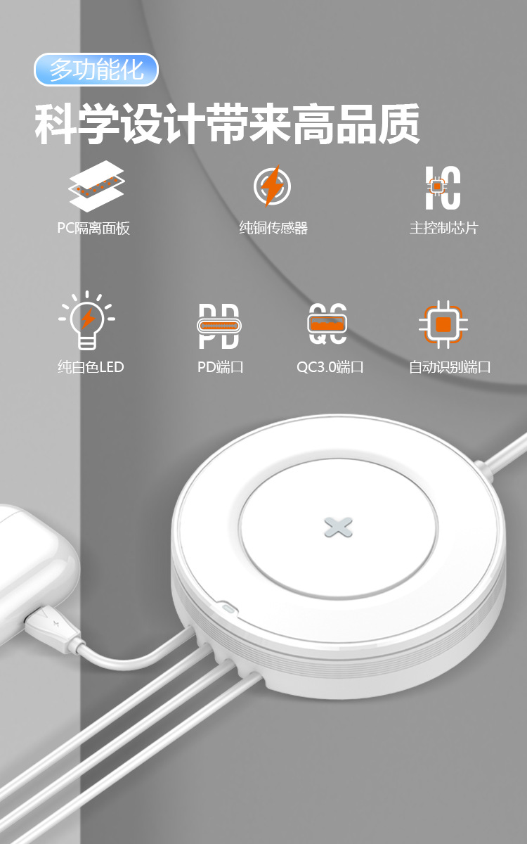Desktop charging head with multiple USB ports, PD fast charging in one, smart recognition, mobile phone wireless charging LDNIO pic 4
