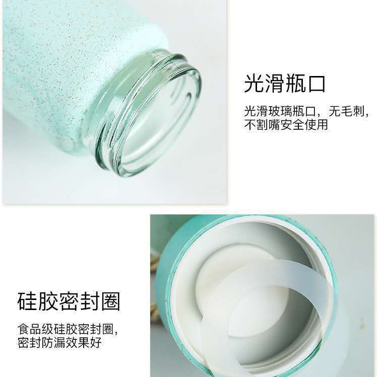 新款覆膜玻璃杯女创意天然桔杆麦香杯便携随手礼品杯现货可印logo详情8