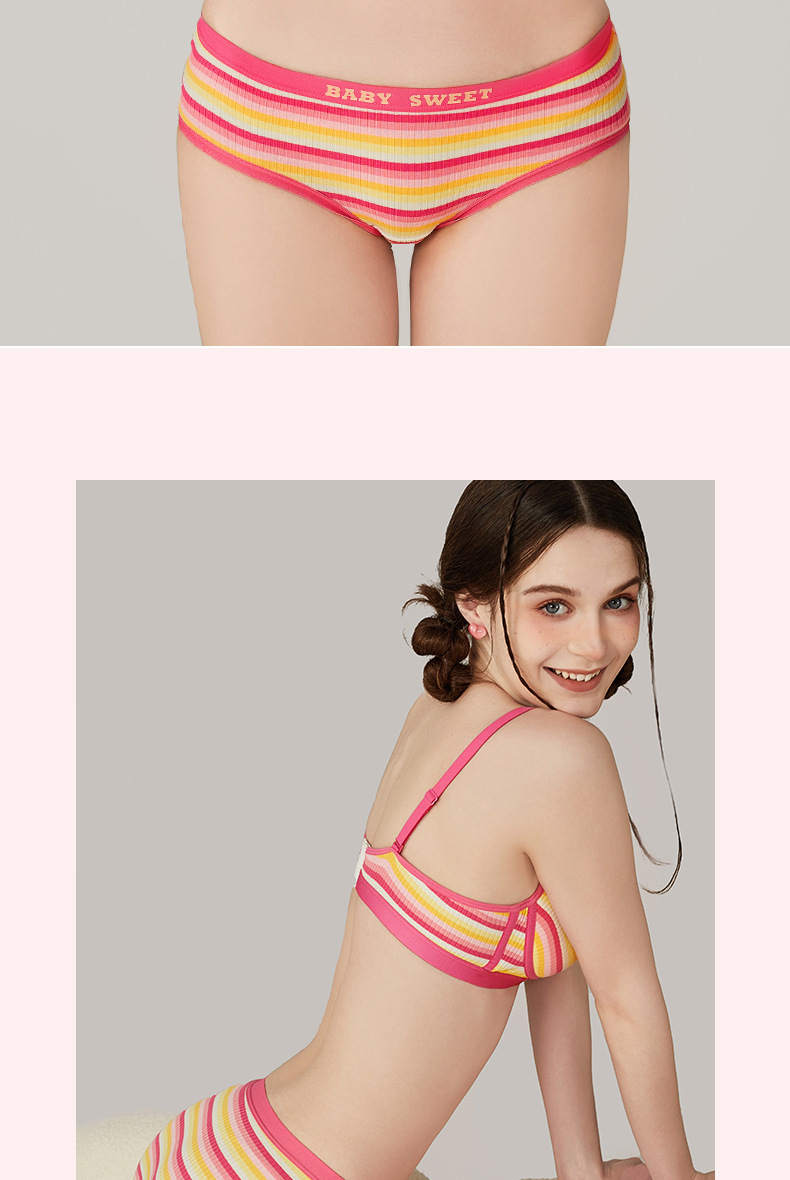 [彩色多巴胺]无痕内衣女小胸显大聚拢防下垂无钢圈彩虹文胸罩套装详情13