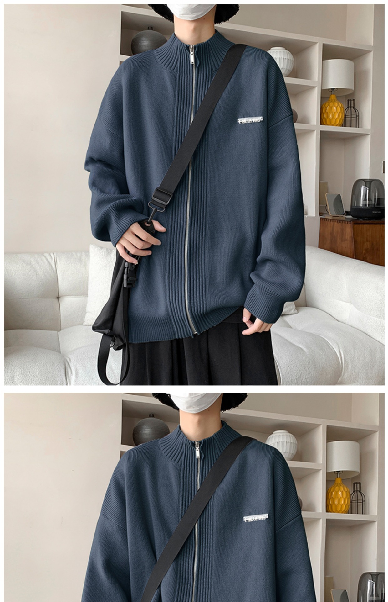 Laid-back style zipper sweater for men, autumn and winter American stand-up collar cardigan, loose trendy couple knitted sweater, casual coat pic 18