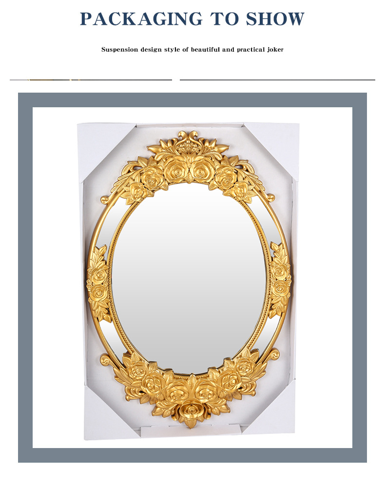 New artistic and creative decorative European-style light luxury carved flower decorative mirror wall hanging pic 5
