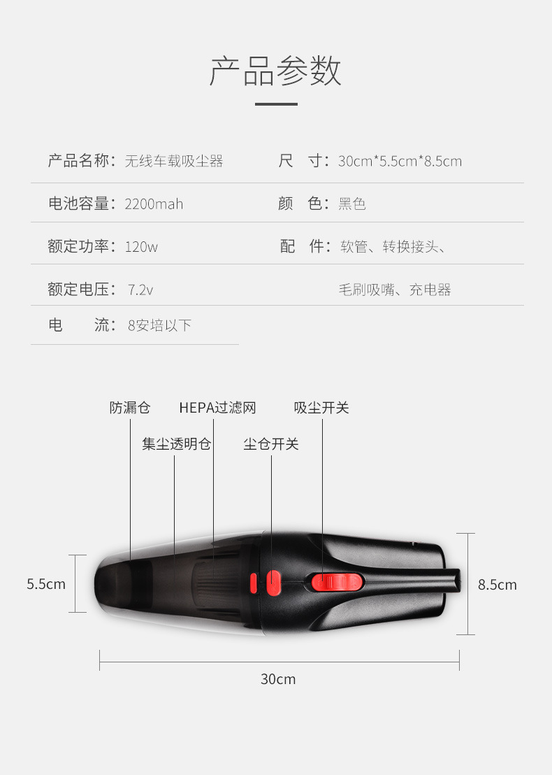 无线车载吸尘器批发 大吸力车用吸尘器两用 大功率吸尘器干湿两用详情45