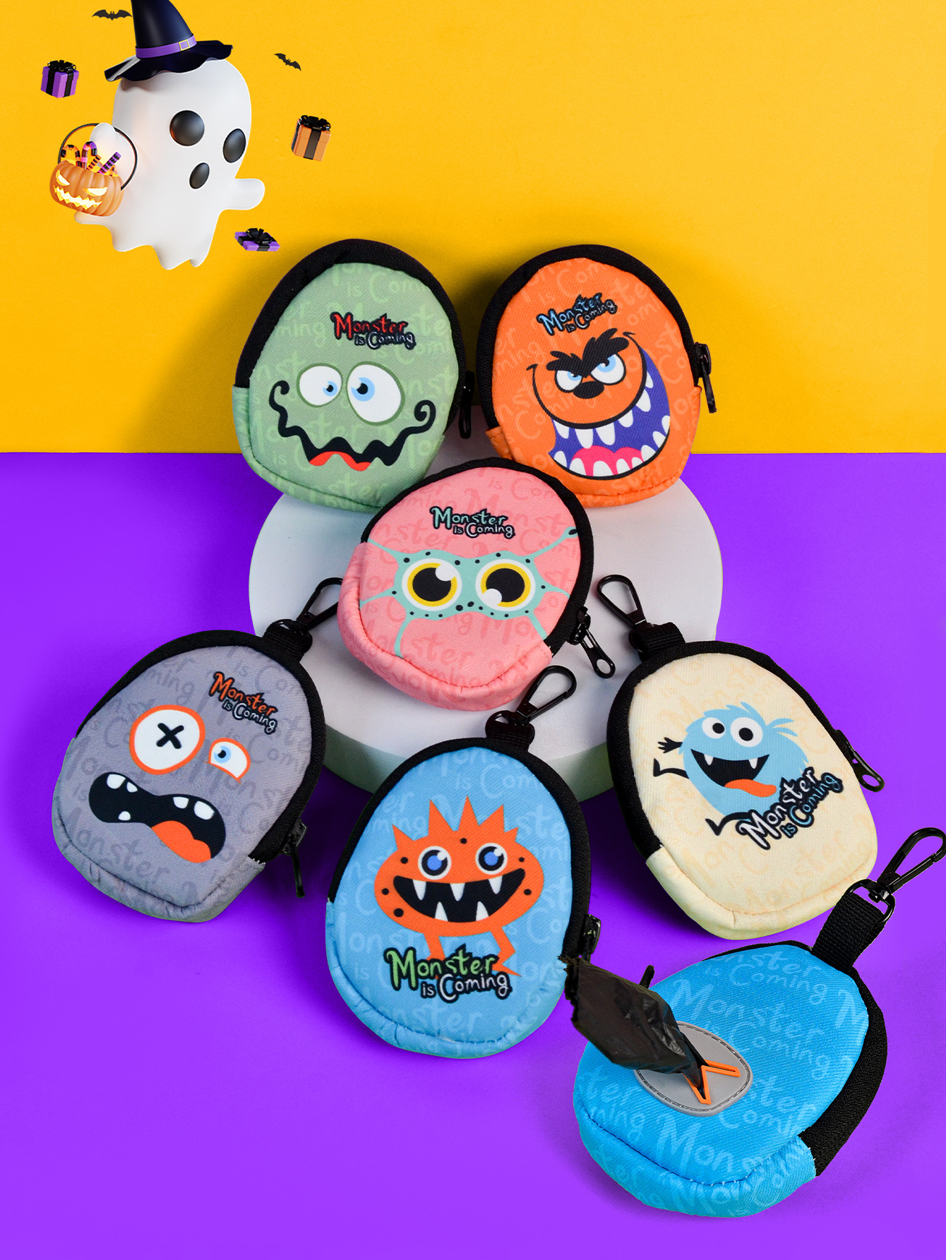 跨境新款万圣节礼物恶搞迷你怪兽款宠物垃圾袋分配器拾便袋收纳包详情3