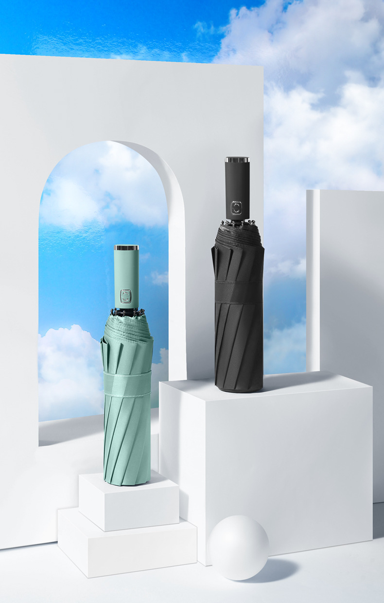 Creative three-fold 12-bone umbrella, fully automatic umbrella with logo printing, advertising umbrella, business black rubber protective 嗮 sunshade umbrella pic 13