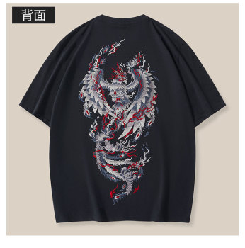 国潮夏季新款刺绣短袖T恤青年男士棉圆领潮体恤男装现货详情3