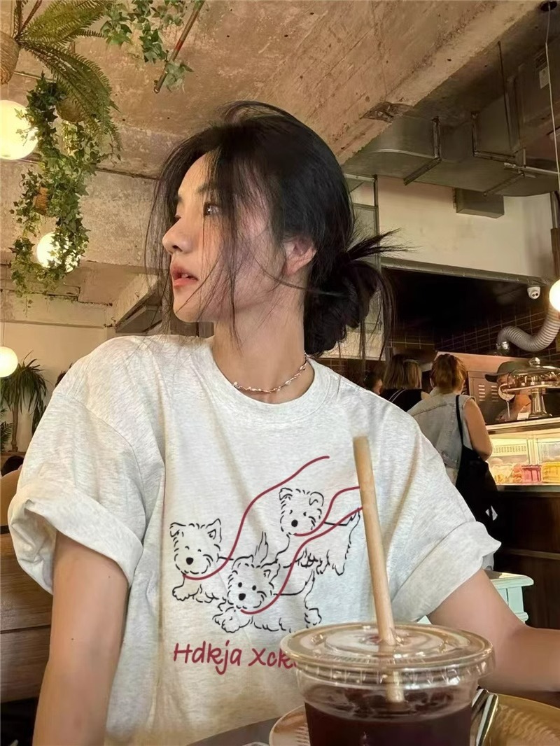 Verano 2025 nuevo estilo explosivo pesado pound algodón manga corta camiseta mujer diseño sentido nicho americano holgado media manga top pic 8