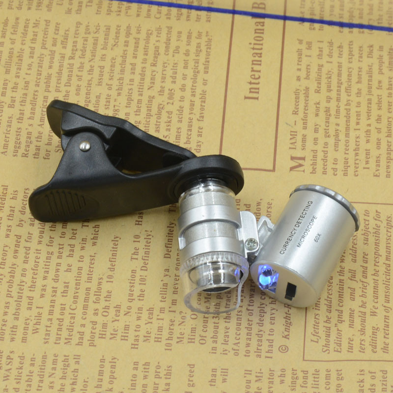 Yiwu Jinghui Factory Direct sales: Black 60x mobile phone holder with banknote detector LED light microscope magnifying glass 9882W1 pic 5