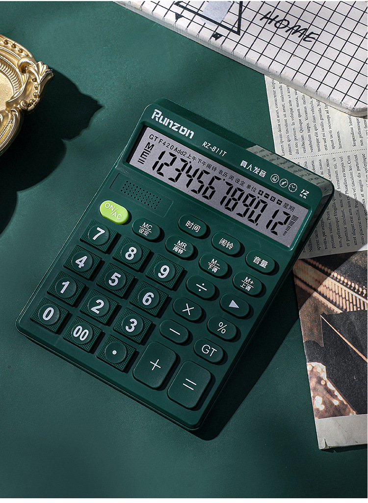 Runzon 811 Voice Calculator with real-person pronunciation, medium-sized macaron color, 12-digit large display screen calculator pic 13