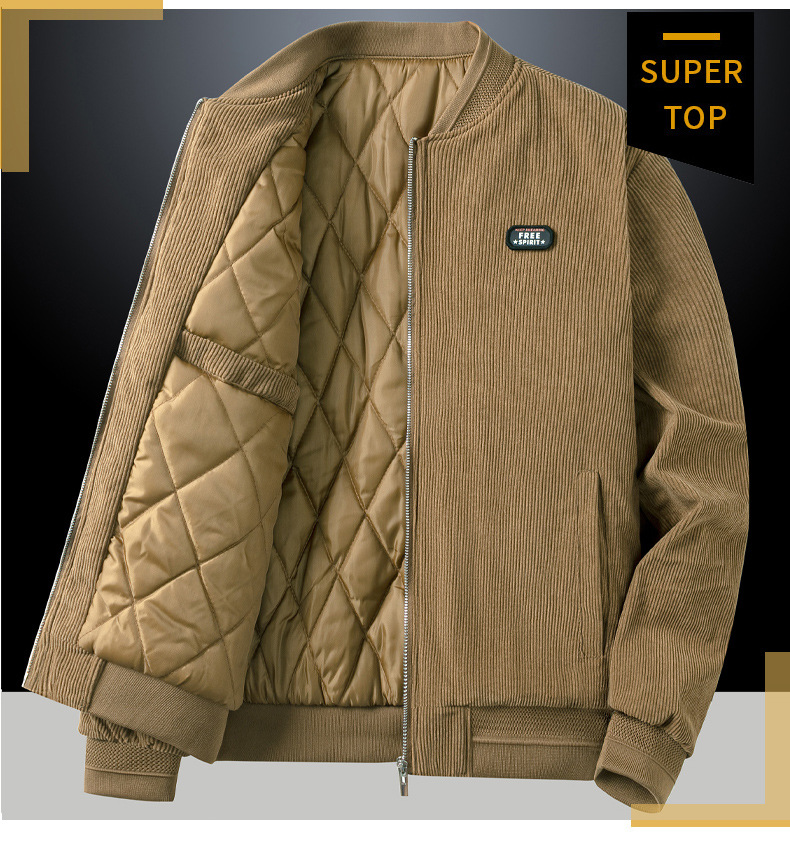 Corduroy stand-up collar jacket for men, autumn and winter business casual coat for dad, loose plus-size shirt for men, retro baseball jacket pic 13