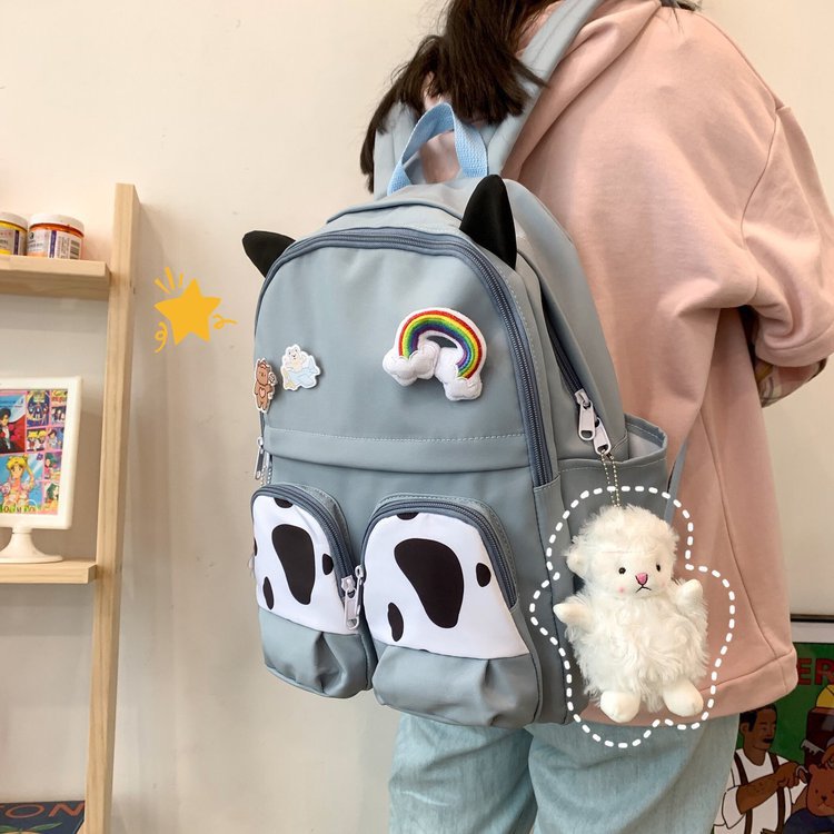 Japanese-style ins campus school style, fresh and cute, cute cow with earbuds, soft girl schoolbag, funny student backpack pic 78