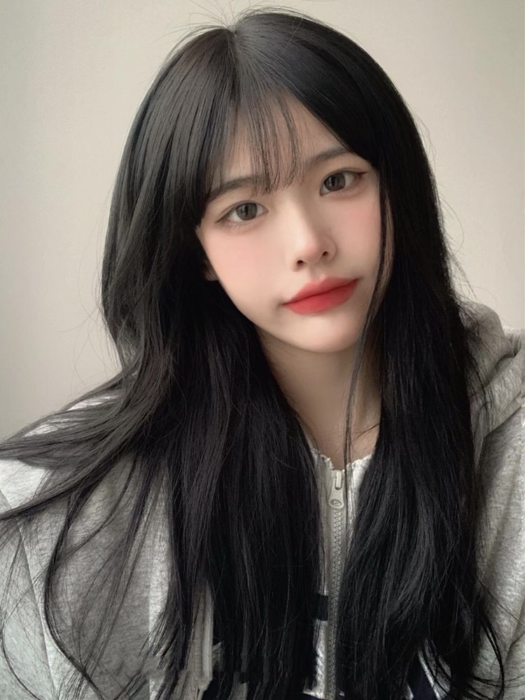 Bubble bean wig, long female hair, cold heart, straight hair, Internet celebrity cosplay air bangs, daily natural full head set pic 11